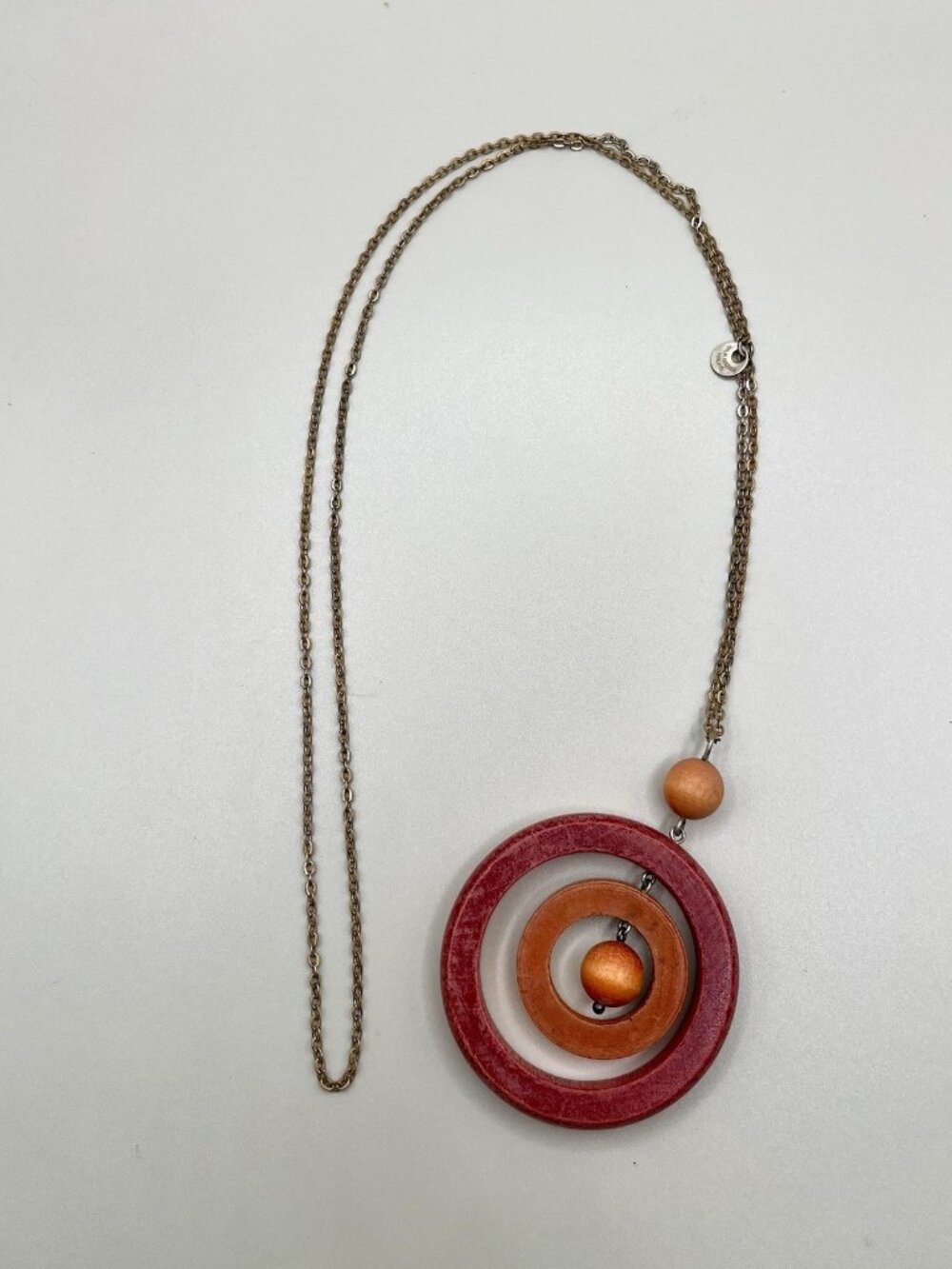 VTG Kaija Aarikka Wood Geometric Mid Century Pendant Mod Necklace FINLAND